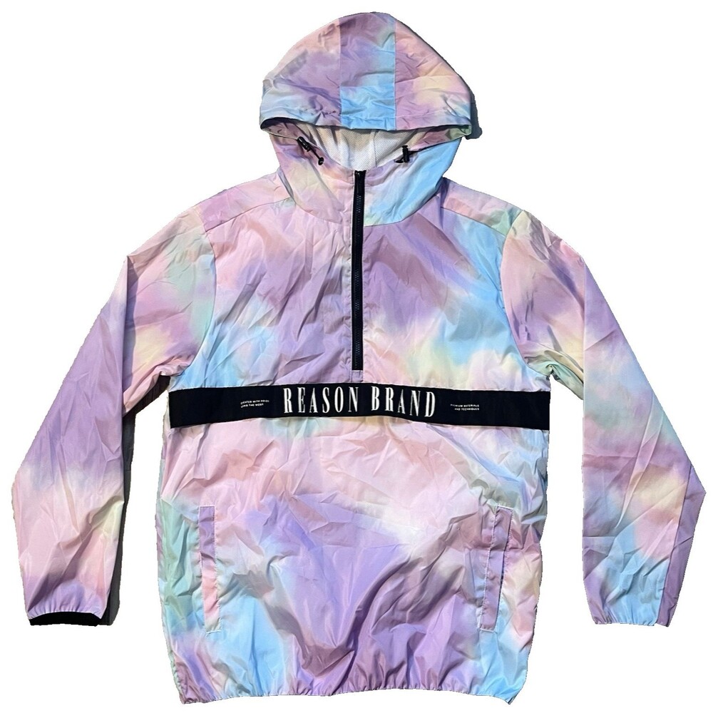 Reason Brand Tie Dye Windbreaker Pullover Sz Medium 1/4 Zip Jacket Anorak Hoodie